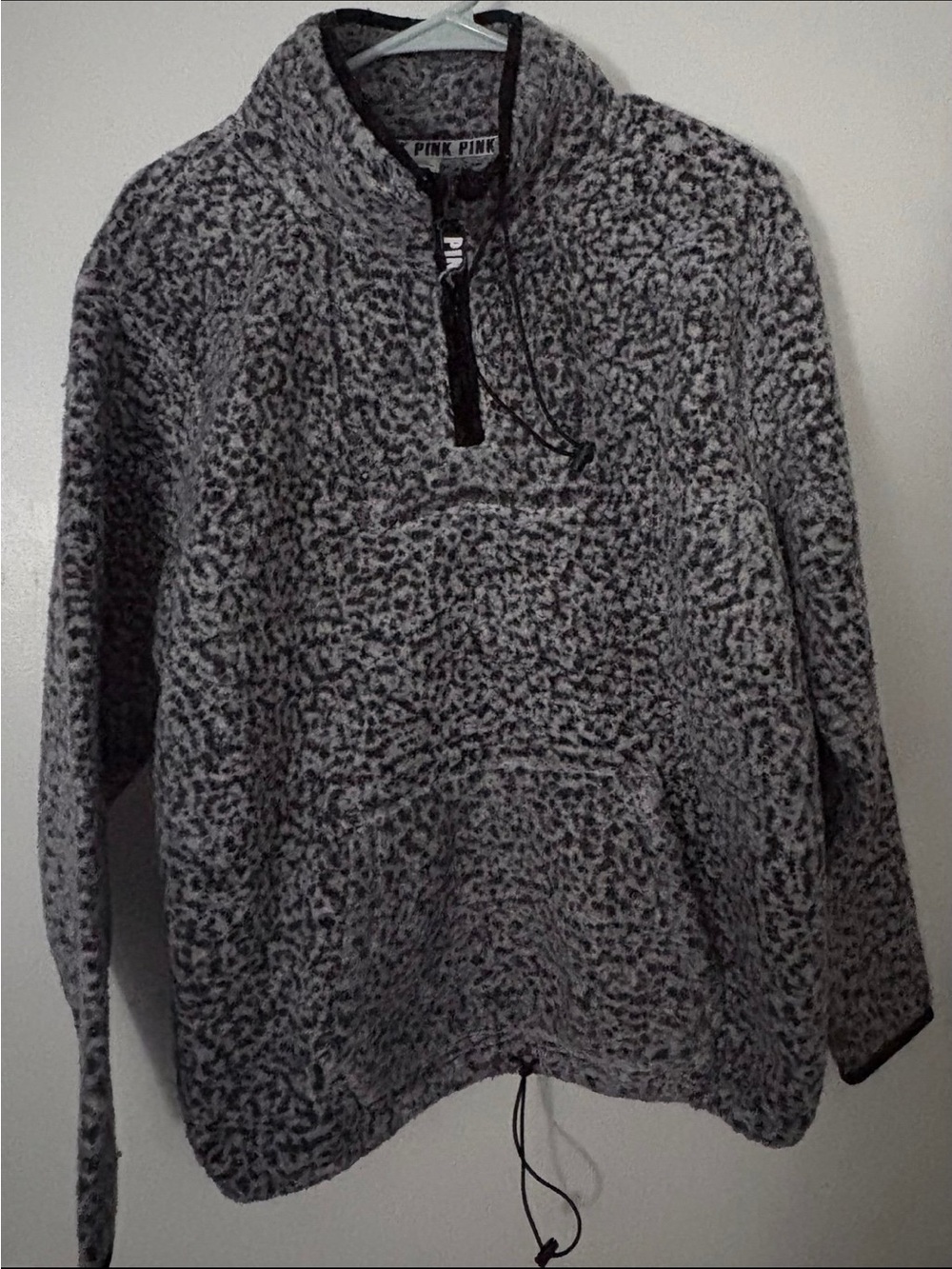 Victoria's Secret PINK Grey Leopard Fleece Pullover